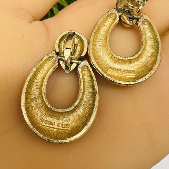 Vintage MORGAN TAYLOR Red Gold Tone Enamel Pierced Dangle Drop Earrings 1137 - Picture 4 of 7